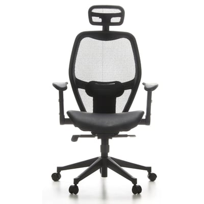 Bürostuhl Chefsessel AIR-PORT Sitz Leder Rücken Netz schwarz - HJH-653010