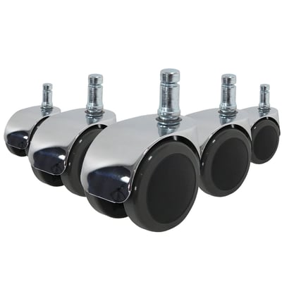 5x Design-Rollen ROLO LUX 11mm 50mm Büro-Stuhl-Rollen für Hartböden Chrom (5er Pack) - HJH-619016