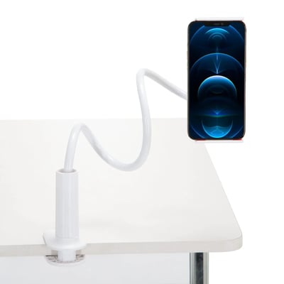 Handyhalterung FLEXMOBI I mit Klemmfuß Schwanenhals ABS Kunststoff weiß - HJH-830043