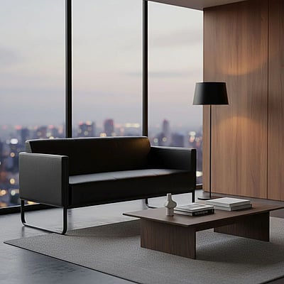 Loungesofa BALI BLACK Gestell schwarz Kunstleder glatt 3-Sitzer schwarz - HJH-713309