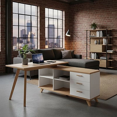 Schreibtisch 4058 Oslo - Weiß/Sanremo-Eiche - GER-4058-221