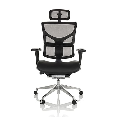 Bürostuhl Chefsessel ERGO-U2 LM Sitz Leder Rücken Netz schwarz - HJH-651102