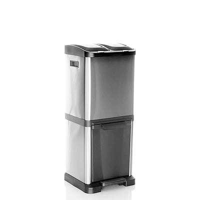 Abfallsammler Mülltrennsystem CLEAN VII 32L (2x8L+16L) Stahl silber - HJH-741100
