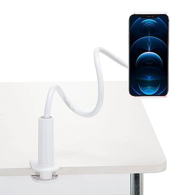Handyhalterung FLEXMOBI I mit Klemmfuß Schwanenhals ABS Kunststoff weiß - HJH-830043