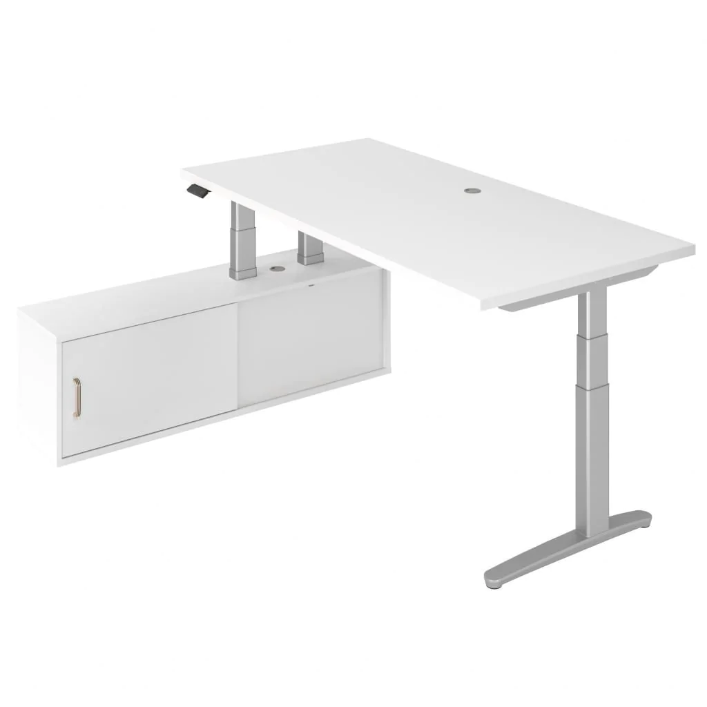 Höhenverstellbarer Schreibtisch Kombination XBHM2C - Weiß/Weiß-Silber - HBA-XBHM2C-WW-SS