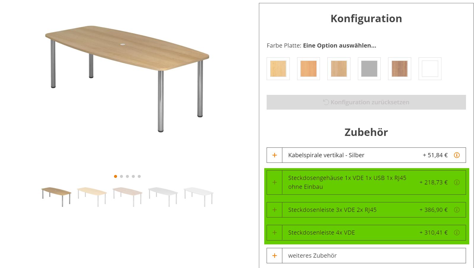 Konferenztisch - Zubehör wählen